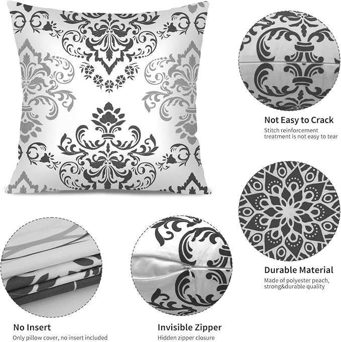 Coliuso Decorative Throw Pillow Covers 16x16 Set of 4, Dark Grey and White Modern Simple Square Pillow Case Cushion Cover for Sofa Couch Farmhouse Outdoor Living Room
