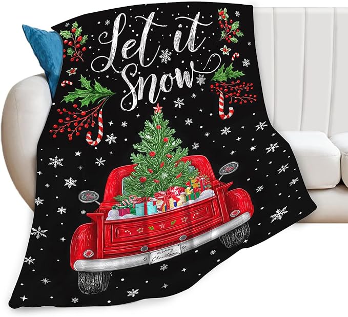 Christmas Truck Blanket for Girls Women Boys Men Adults Kids Soft Cozy Fleece Red Truck Throw Blankets Gifts Warm Flannel Plush Lightweight Decor for Couch Bed Sofa 80"X60"