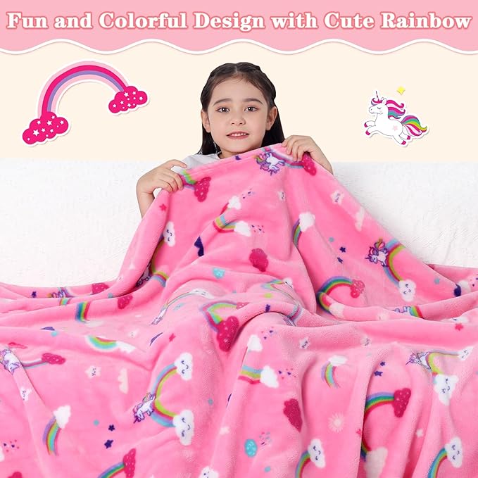Lukeight Pink Rainbow Toddler Blanket Gifts for Girls, Plush Unicorns Throw Blanket for Kids and Adults, Thick and Warm Girls Blanket for Teens Birthday Gifts (Rainbow Unicorns, 50x60 Inches)