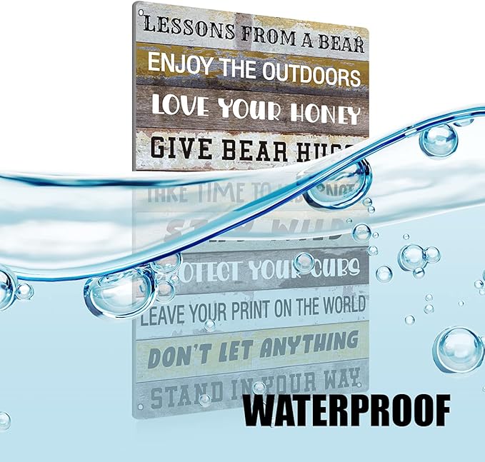 BEASTZHENG Funny Lesson from a Bear Metal Tin Sign Wall Art Decor Rustic Bear Advice Sign for Home Country Decor Gifts