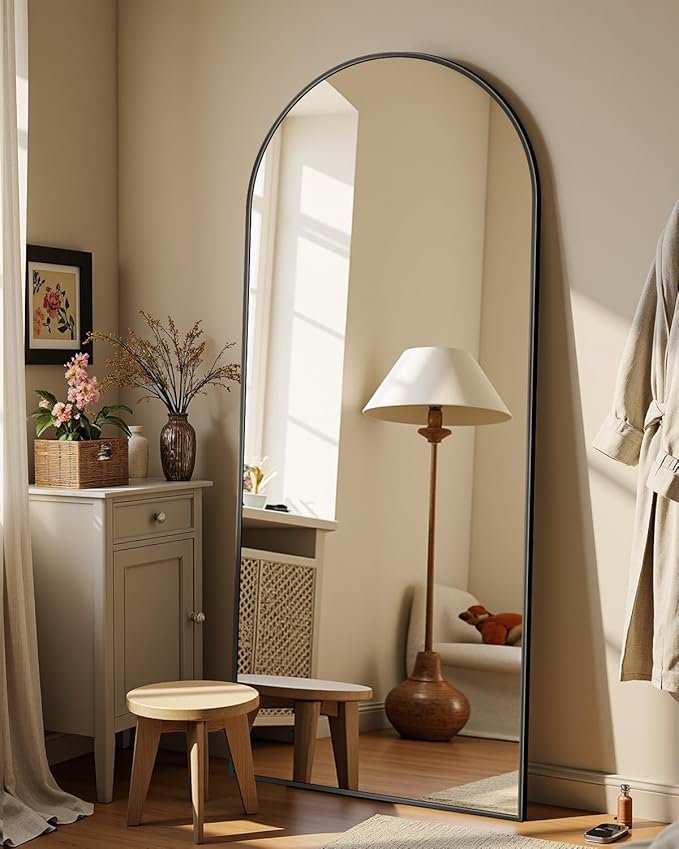 64"x21" Full Length Mirror, Arched Full Body Mirror, Standing Hanging or Leaning Floor Mirror for Bedroom and Living Room, Black