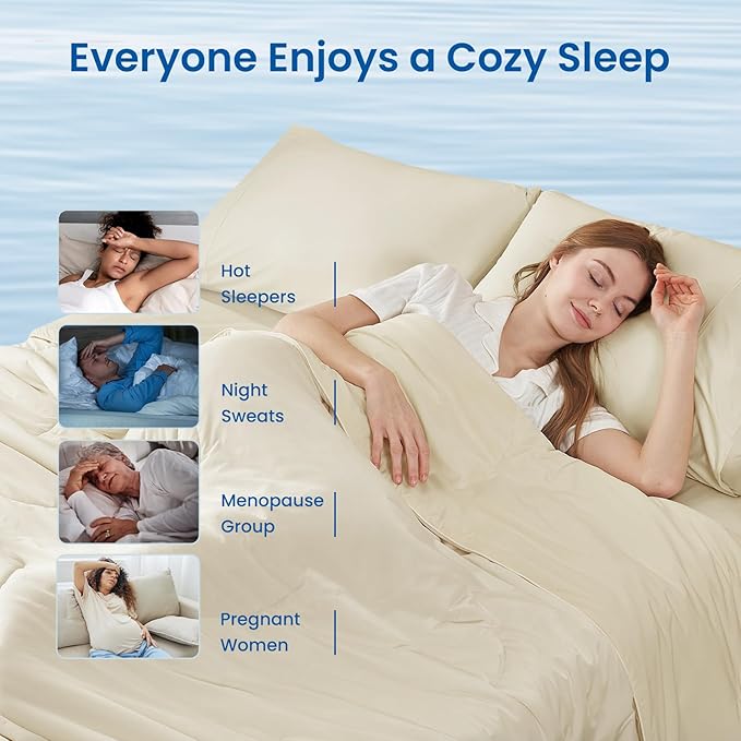 Cozy Bliss Cooling Comforter Queen Size, Reversible Lightweight Cooling Blankets for Hot Sleepers and Night Sweats, Q-Max>0.45 Soft Breathable Silky Smooth Summer Comforter, Khaki, 90"x90"