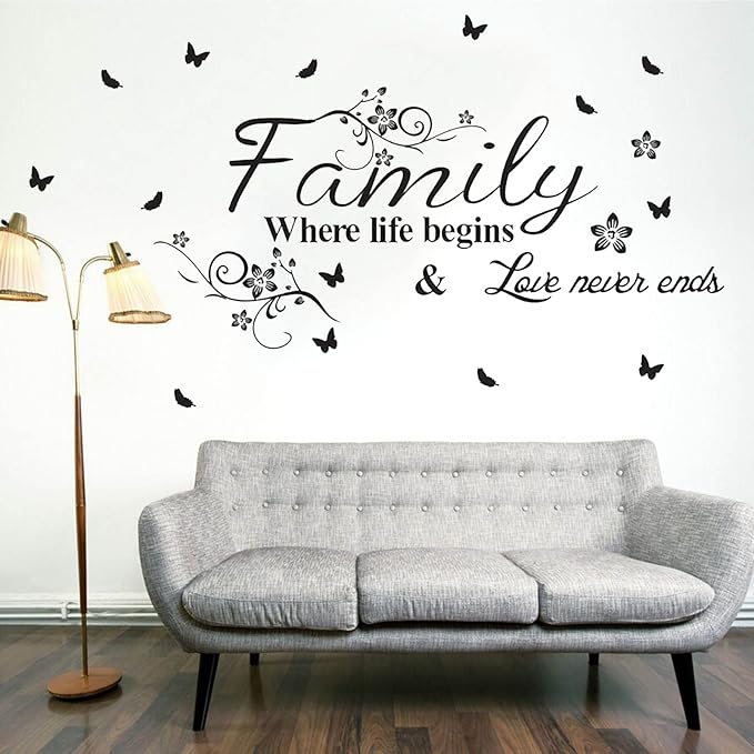 Family Wall Lettering Stickers Art Decals Decorations for Bedroom Living Room Bathroom Dining Room, Inspirational Love Quotes Saying Word Sign Women Men Home Vinyl Decor