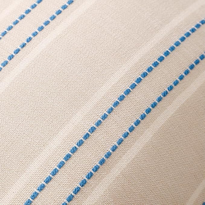 Hckot Throw Pillow Covers 16x16 Set of 2 Blue Pillow Covers Farmhouse Decorative Pillows Textured Linen Square Cushion Covers for Sofa Couch Bed Living Room Decor(Lake Blue)