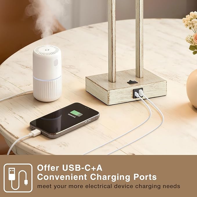 GyroVu Extra Large 25.5" Nightstand Table Lamps for Bedrooms Set of 2, Bedside Lamp with USB C+A, Colors Changeable Living Room Lamp, Modern Night Stand Lamps for Bed Side Reading, Antique White