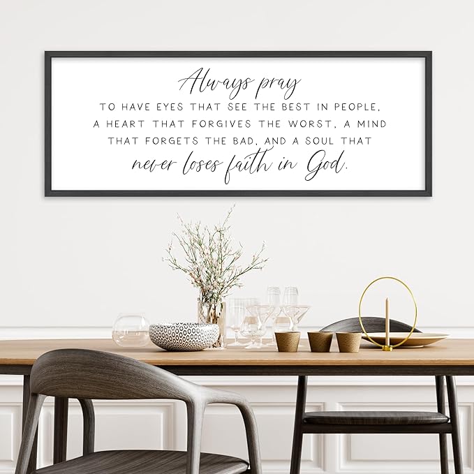 Always pray Wall Decor To Have Eyes That See Sign 32"×12" Bible Verse Scripture Christian for Bedroom Living Room Large Wall Art Hanging (Black)