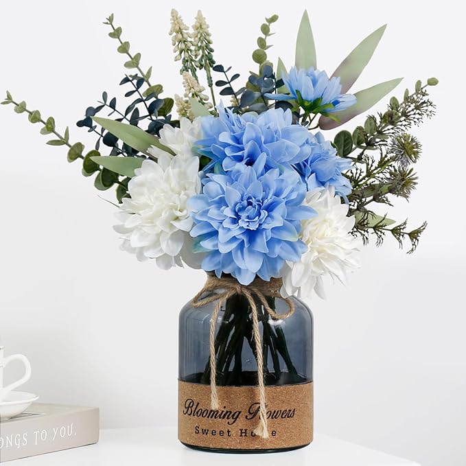 Leftover Fake Flowers in Vase,Artificial Flowers in Vase,Table Centerpieces for Dining Room,Flower Centerpieces for Tables,Faux Flowers for Kitchen Decor,Coffee Table Decor…