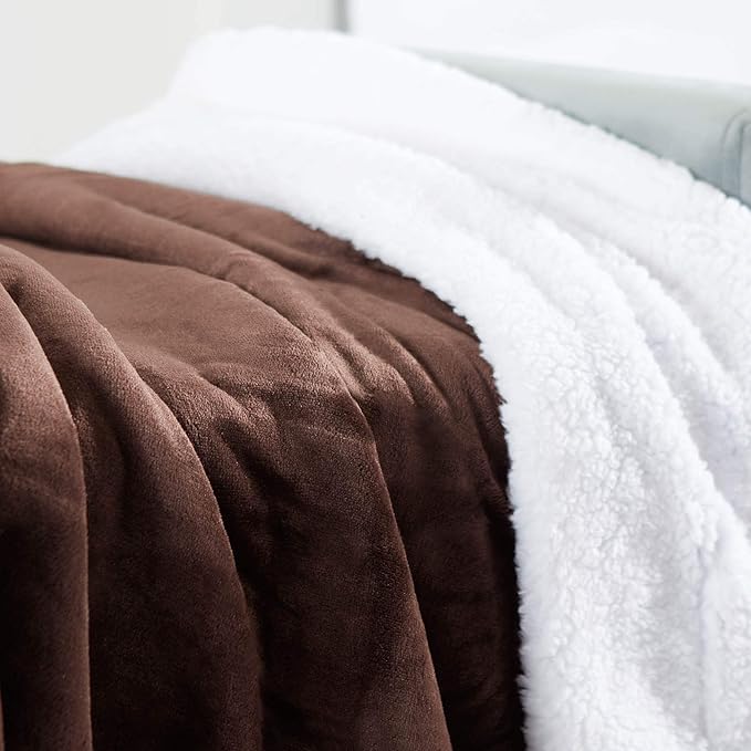 Genteele Sherpa Throw Blanket Super Soft Reversible Ultra Luxurious Plush Blanket, 60 x 80 inches, Brown/White
