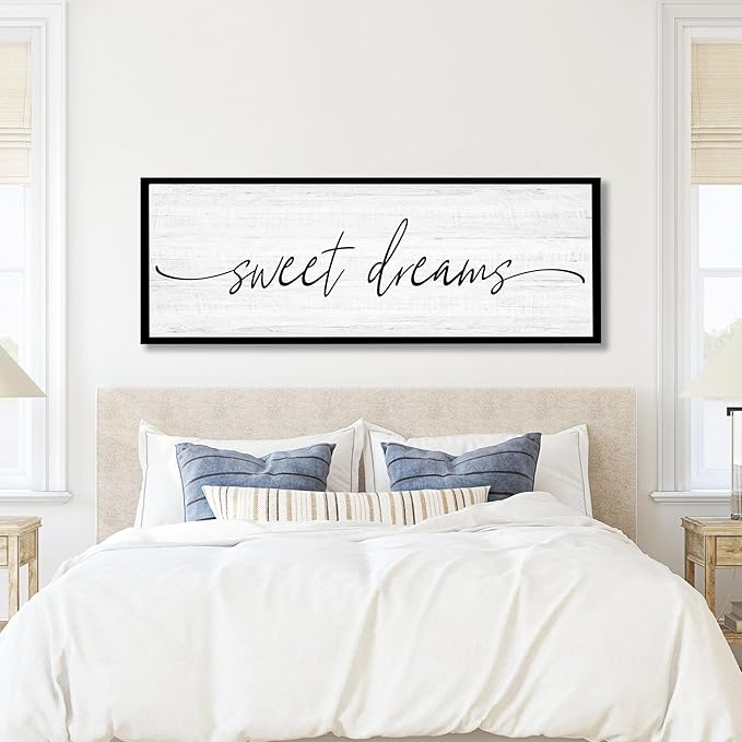 Sweet Dreams Wall Decor Above Bed Large 41''×15'' Farmhouse Wall Decor for Bedroom Guest Room Decor Framed Wood Wall Art Rustic Master Bedroom Wall Decoration 01 (black frame)