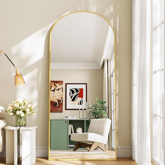 26x71 Inch Full Body Mirror - Large Arched Full Length Mirror with Stand Aluminum Frame Wall Mounted Leaning for Bedroom Living Room