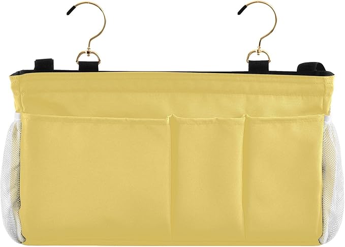 DOMIKING Lemon Yellow Bedside Caddy for Dorm Bed Recliner Armrest Organizer with Hooks Haning Storage Pocket for Headboards Rails Bunk Bed
