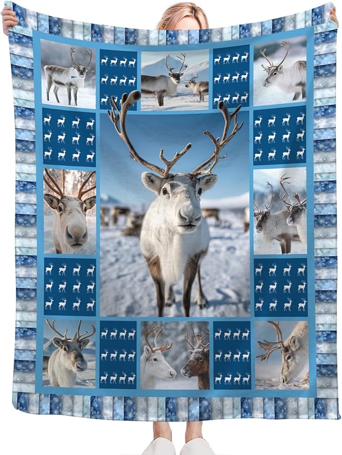 Reindeer Blanket for Girls Women Boys Men Adults Kids Soft Cozy Fleece Deer Moose Throw Blankets Gifts Warm Flannel Plush Lightweight Decor for Couch Bed Sofa 50"X40"