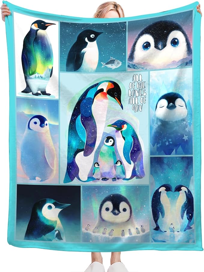 Penguin Blanket for Girls Women Boys Men Adults Kids Soft Cozy Fleece Cute Penguin Animal Throw Blankets Gifts Warm Flannel Plush Lightweight Decorative for Couch Bed Sofa 80"X60"