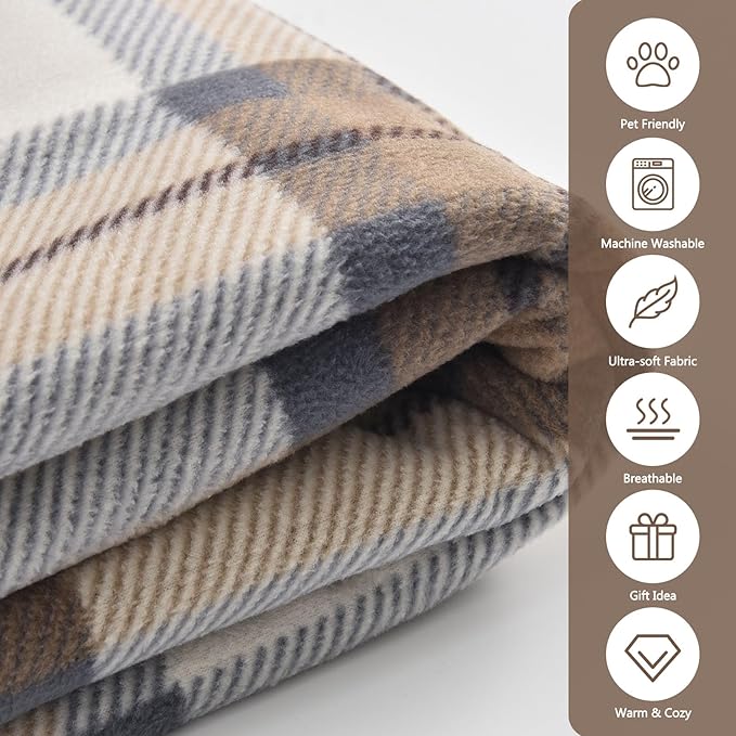 forestfish Fleece Wearable Blanket, Plaid Lap Blanket Comfy Poncho Throw with Buttons for Bed Sofa Office, Mocha