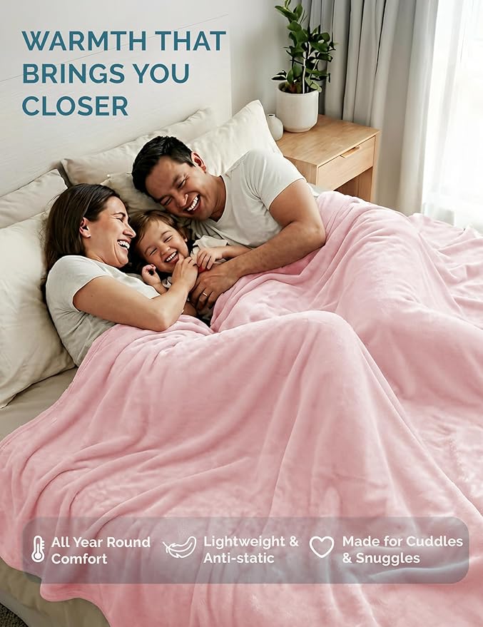 Casa Platino Fleece Blanket King Size – 300 GSM Pink Fleece Throw for Bed or Couch – Soft Cozy Warm Holiday Bed Blanket for Winter, Fuzzy Plush Elegant Gifts for Women - 108x90 Inch