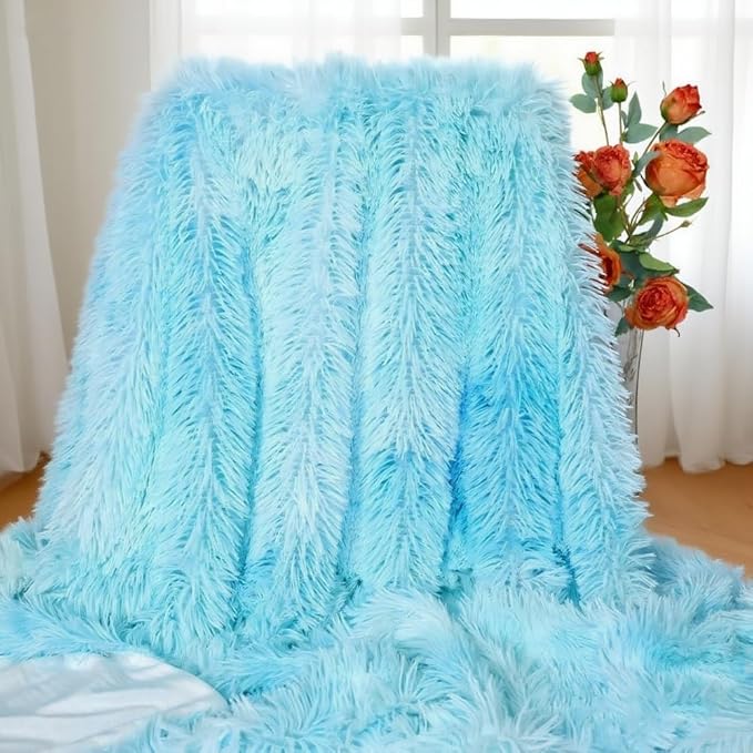 Plush Super Soft Blanket Bedding Sofa Cover Furry Fuzzy Fur Warm Throw Qulit Cozy Couch Blanket for Winter (63"x79",Tie Dye Blue)
