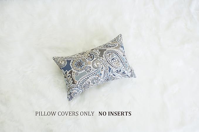 Mika Home Pack of 2 Oblong Rectangular Throw Pillow Cover Cushion Cases for Sofa Couch Chair,Paisley Pattern,12x20 Inches,Blue Brown Cream Multicolor