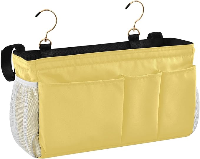 DOMIKING Lemon Yellow Bedside Caddy for Dorm Bed Recliner Armrest Organizer with Hooks Haning Storage Pocket for Headboards Rails Bunk Bed