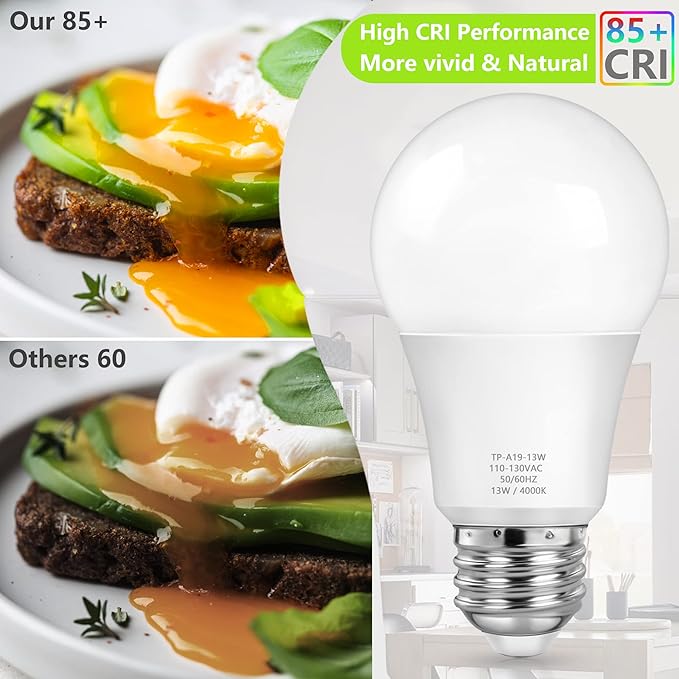 MAXvolador A19 LED Light Bulbs, 100 Watt Equivalent, Neutral White 4000K, 1500LM, E26 Base, Non-Dimmable, 13W Bright White LED Bulb, 4-Pack