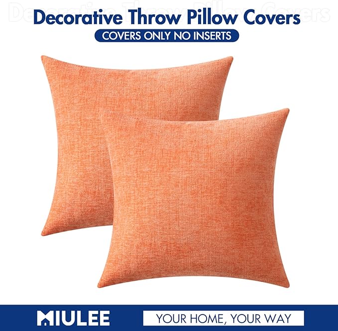 MIULEE Pack of 2 Couch Throw Pillow Covers 20x20 Inch Soft Coral Red Chenille Pillow Covers for Sofa Living Room Spring Home Decor Couch Solid Dyed Cases