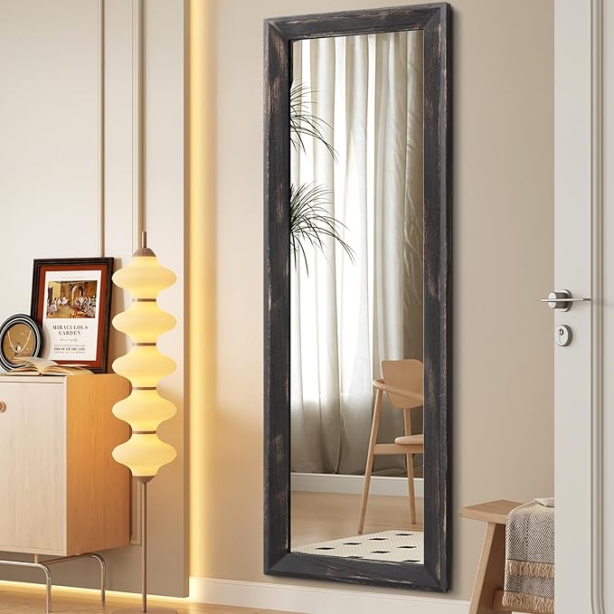 AAZZKANG Rectangular Mirror Full Length Wooden Frame Retro Large Wall Hanging Mirrors 65"x22" for Bedroom Living Room Bathroom Dressing Room Hallway