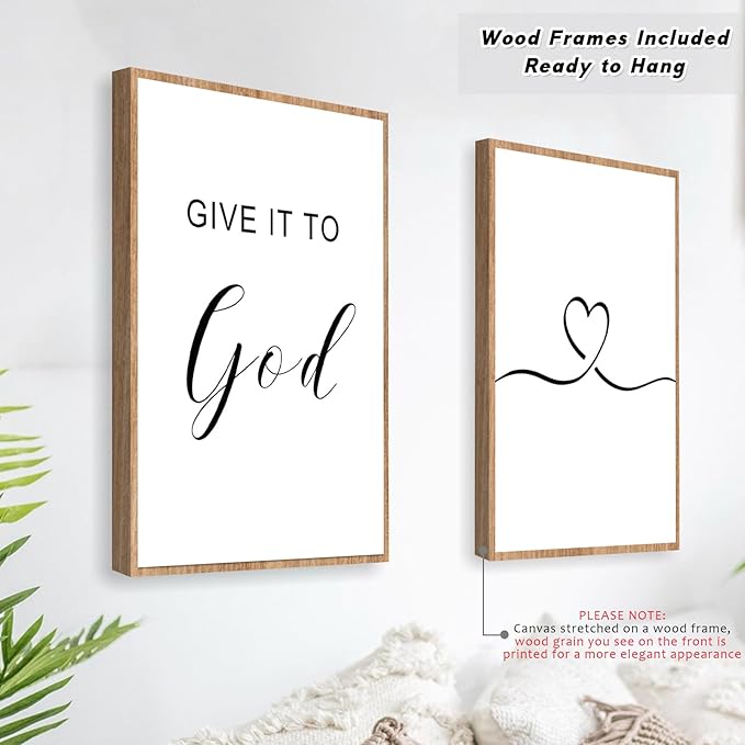 WALTSOM Farmhouse Bedroom Wall Art, 'Give it to God and Go to Sleep' Signs (Set of 3, 12x16 inches, Framed, Brown)
