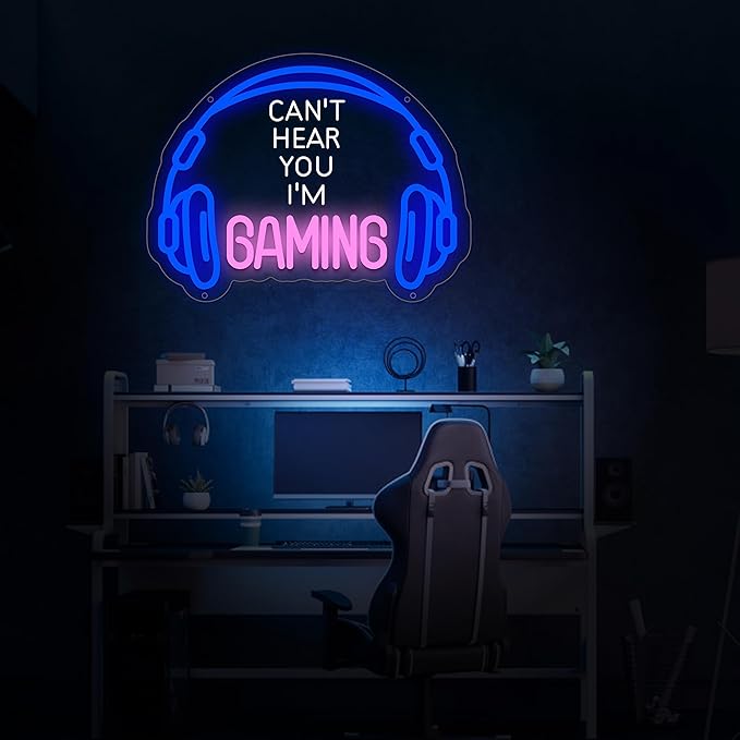 Gaming Neon Sign, Headset Gamer Led Signs for Wall Decor, Dimmable Neon Light Sign for Bedroom, Game Room, Kids Room, Bar Decoration, USB Powered Light Up Neon Signs for Party Decor