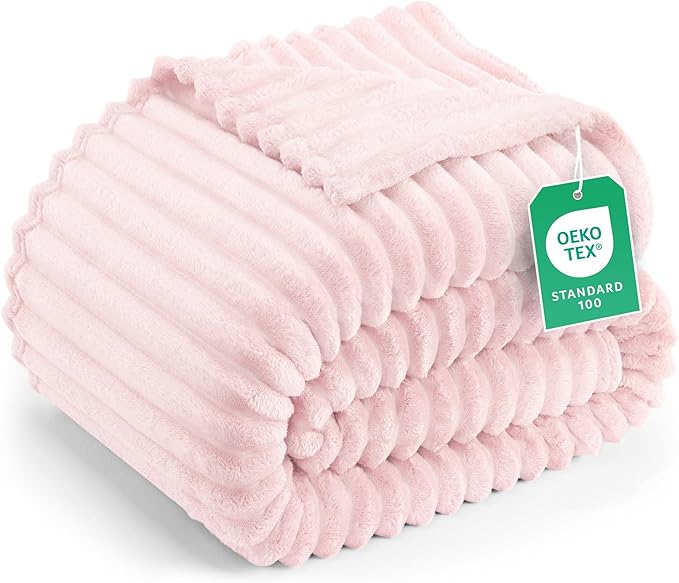 Utopia Bedding Pink Striped Fleece Blanket Twin Size – Fluffy, Warm & Lightweight Ribbed Throw for Bed, Sofa & Chair - Soft Cozy Blanket for Home Décor & Gifting (60x80 Inches)