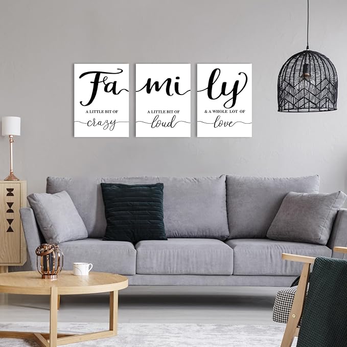 Family Signs Farmhouse Wall Decor:3 Piece Modern Family Quotes Wall Art Prints Love Sign for Home Decor Living Room Dining Room Hanging Paintings Romantic Minimalist Master Bedroom Decor 12"x16"
