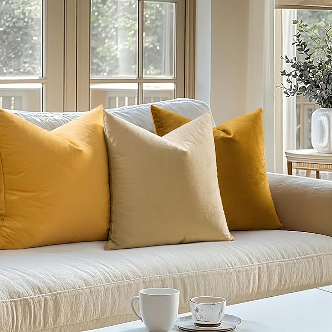 MIULEE Pack of 2 Mustard Yellow Pillow Covers 18x18 Inch Decorative Velvet Throw Pillow Covers Modern Soft Couch Throw Pillows Farmhouse Spring Home Decor for Sofa Bedroom Living Room