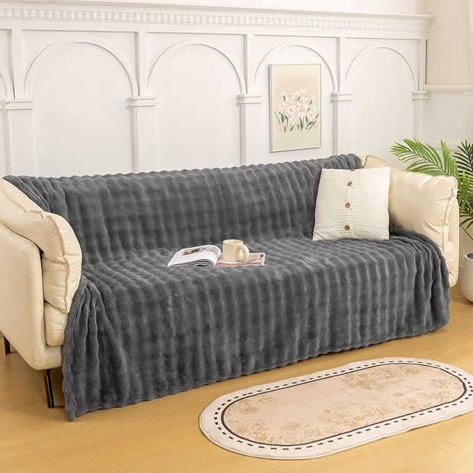 YUSOKI Luxury 3D Bubble Light Weighted Throw Blanket 2.8lb,All Ages,Home Decoration, (Grey,60 * 80inches)