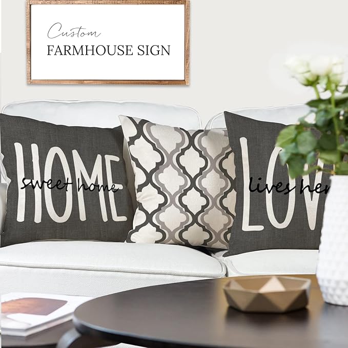 YCOLL Farmhouse Pillow Covers 18x18 Set of 4 Throw Pillow Covers Rustic Linen Decorative Pillows Square Cushion Covers for Home Decor