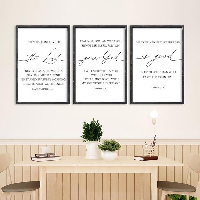 The Lord Your God Is Good Bible Verses Wall Art Decor Set of 3 24"x16" Bedroom Above Bed Inspirational Christian Scripture Wood Framed Sign Rustic Home Living Room Office Wall Hang (Black)
