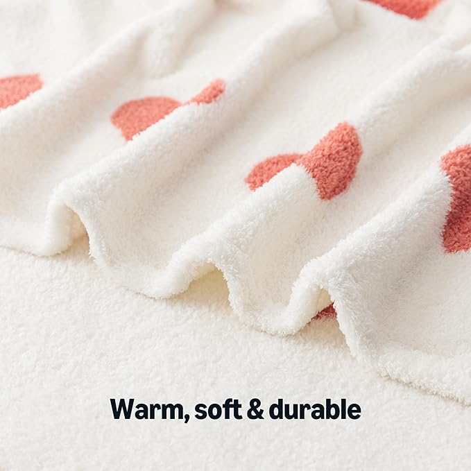 Amazon Basics Fleece Throw Blanket, Reversible Decorative Hearted Pattern for The Bed, Couch and Sofa, 50" W × 60" L, Red Heart