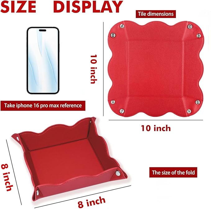 Valet Tray for Men Women 2 Pack - PU Leather Travel Catchall Tray Organizer - Desk Bedside Nightstand Storage Box for Jewelry Key Phone Remote Controller Wallet Watch Glasses Readers -Red