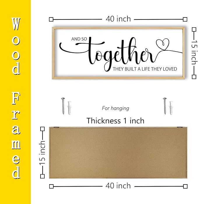 And So Together They Built A Life They Loved Sign Wall Decor 40"x15" Above Over Bed Master Bedroom Large Wood Framed Wall Hanging Art (Wood)
