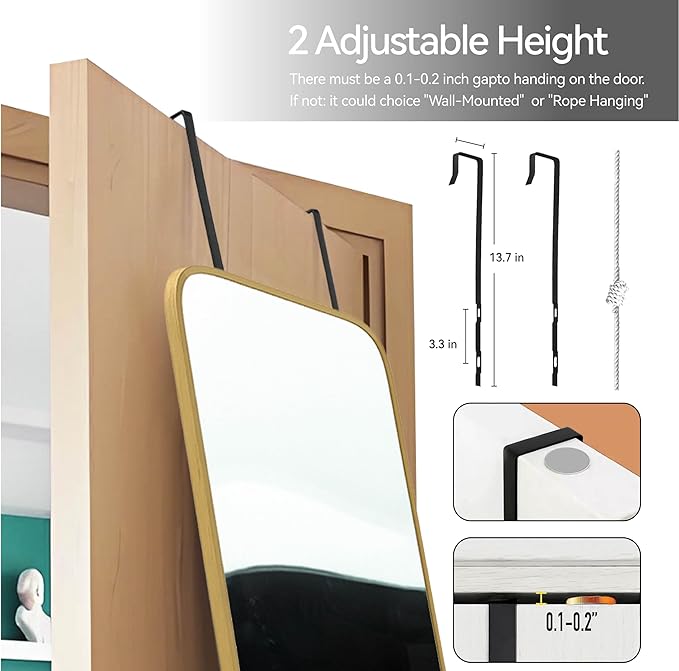 57x16 Door Hanging Full Length Mirror, Floor Stand (Height 5.7ft just Body in1.3ft) Wall Mounted Metal Frame Rectangle Dressing Mirrors for Bedroom Bathroom Room 57 inch Gold