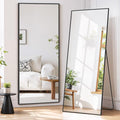 Full Length Mirror 56"x21" Full Body Mirror Rectangle Free Standing Wall Mounted Leaning Floor Mirrors with Stand Aluminum Alloy Frame for Bedroom Cloakroom, Black