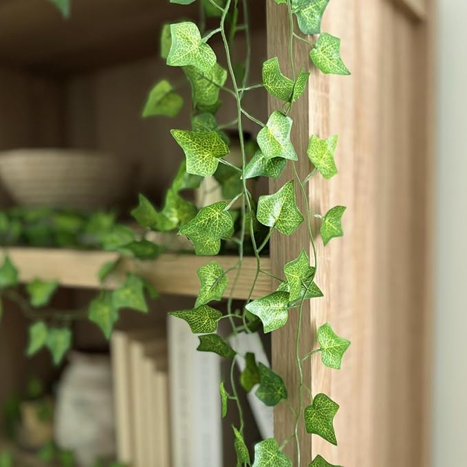 CQURE 120Pack 840Ft Artificial Ivy Fake Vines,Ivy Garland Greenery Garland Fake Hanging Plants Vines Aesthetic Green Leaves for Bedroom Wedding Party Garden Wall Room Decor