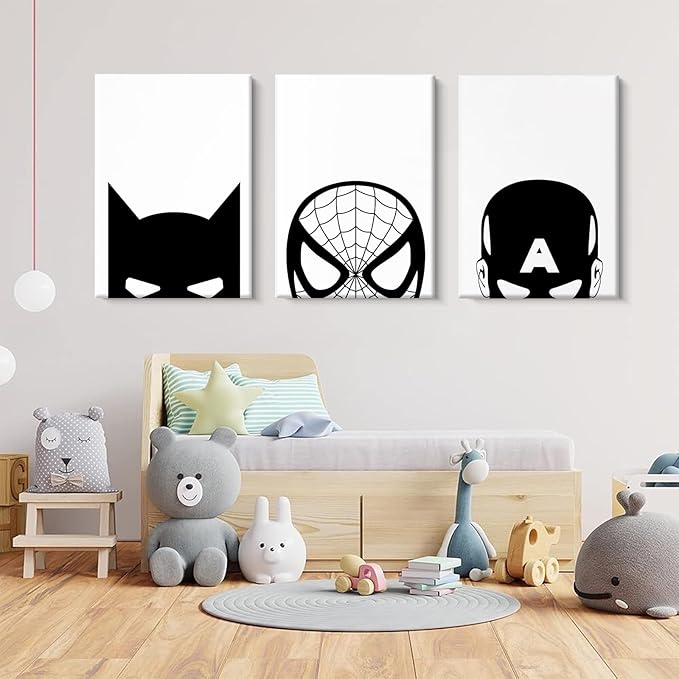 Pennclys Superhero Spiderman Canvas Wall Art Black and White Wall Art Superhero Posters Spiderman Pictures Painting Wall Decor Superhero Poster for Living Room Bedroom 16x24x3 Inch Ready to Hang