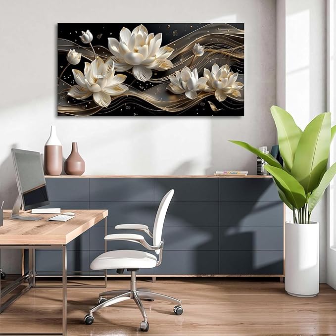 Bamdeya Flower Wall Art Large Canvas Painting Abstract Wall Decor Petals Poster White Browm Picture Office Artwork for Walls Modern Prints Bedroom Wall Art Living Room Kitchen Home Decorations