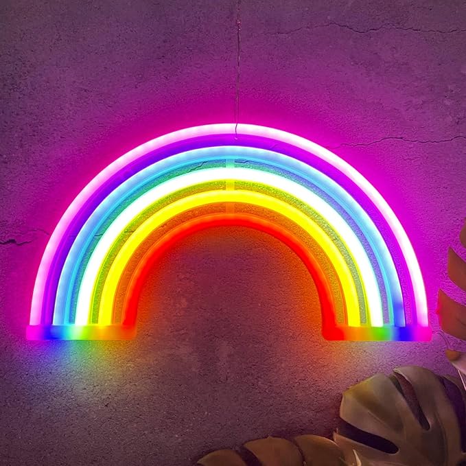 Rainbow Neon Sign Led Lights Rainbow Wall Decor Room Decor For Girls, USB/Battery Operated Lamp Kids Classroom Neon Light Decorations For Night Bedroom Office Christmas