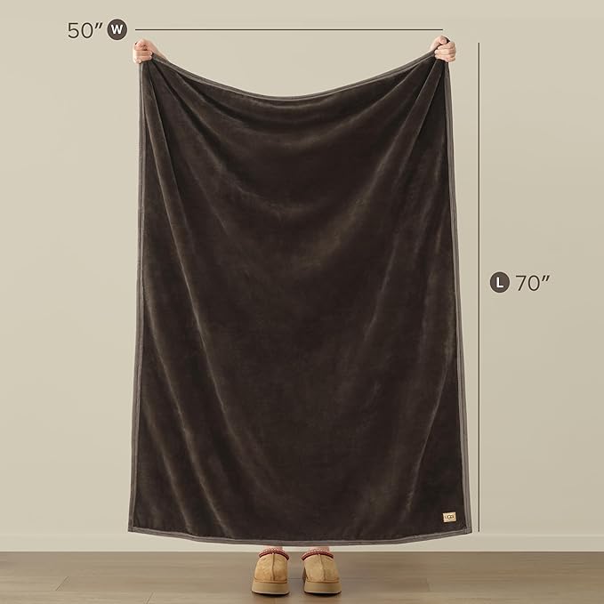 UGG Coco Plush Fleece Throw Blanket – Soft & Cozy Blanket for Couch, Bed & Sofa, Perfect for Home Decor, House Warming Gifts or Luxurious Birthday Gifts for Women, 50" x 70", Brown Root