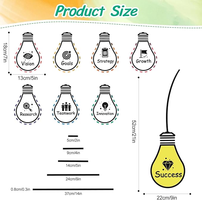 HLNIUC Positive Words Wall Decal 25PCS Success Teamwork Wall Sticker Minimalist Inspirational Lettering Artwork Motivational Saying Art Sticker Light Bulb Themed Wall Decor for Classroom Office