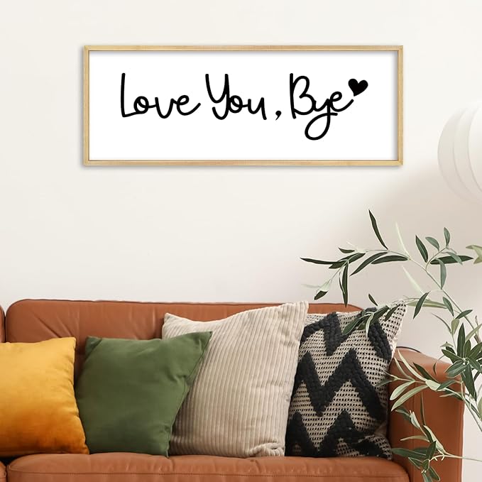 YWJKWLGS Farmhouse Wall Art Decor - Oversized 32x12 Inch Love You, Bye Door Sign for Entryway & Mudroom | Premium Wood Framed, The Last Thing They See Before Leaving Home (Rustic Wood)