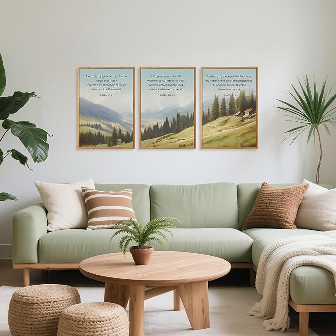 CHDITB Spiritual Scripture Framed Canvas Wall Art, Neutral Bible Verse Psalm Wall Decor, Forest Mountain Wall Painting, vintage Faith Based Uplifting Prints for Home Church Prayer Room Decor 12”x16”x3