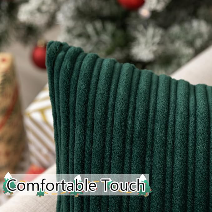 UGASA 14x36 Inch Christmas Pillow Cover Pack of 1 Soft Boho Stripe Corduroy Large Long Rectangle Lumbar Cushion Case Decorative Pilowcase for Bed, Couch, Sofa, Bedroom, Living Room, Dark Green