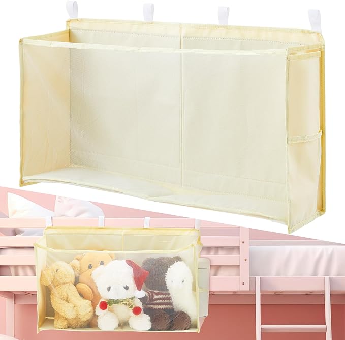Bedside Stuffed Animal Organizer Storage - Large Capacity Space Saving Plush Toy Organizer Net with Reinforced Sides & Extra Pockets, Stuffy Holder Bed Caddy, Beige