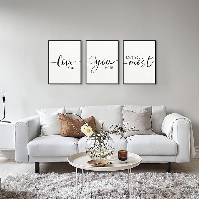 Love You More Wall Decor: 3 Piece Love Quotes Wall Art Over Bed Decor,Love Sign Framed Modern Master Bedroom Wall Decor for Couples,Romantic Minimalist Bedroom Pictures Living Room Decor 12"x16"