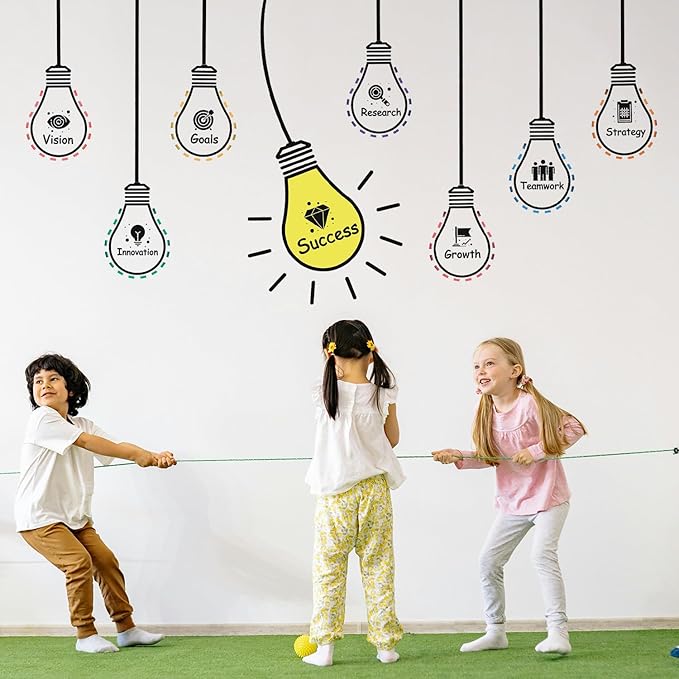 HLNIUC Positive Words Wall Decal 25PCS Success Teamwork Wall Sticker Minimalist Inspirational Lettering Artwork Motivational Saying Art Sticker Light Bulb Themed Wall Decor for Classroom Office